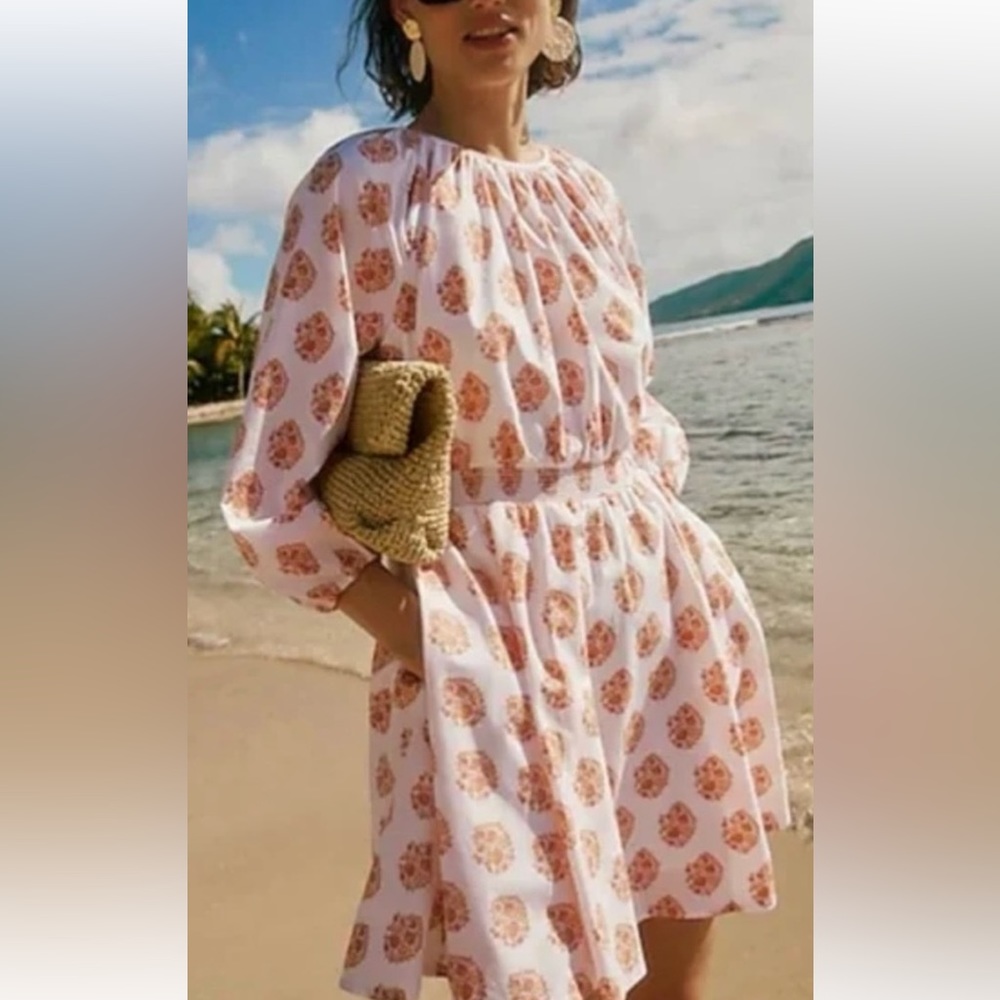 J Crew white and orange floral dress size large